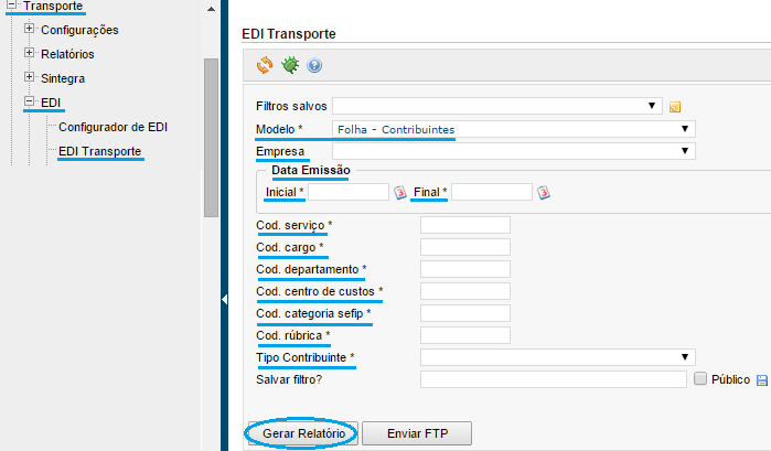 EDI transporte - Exportação Contribuintes